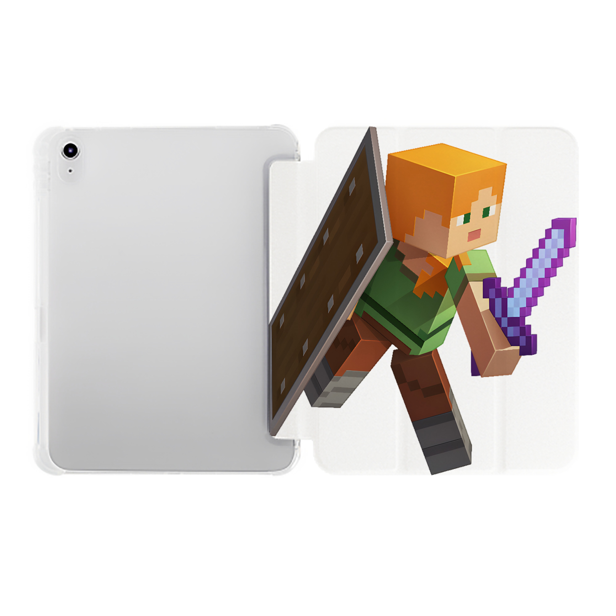（画像用） マインクラフト ブロックの世界 Minecraft MC Block world IPad ケース ペン収納付き 三つ折りスタンド PUレザー×シリコン 対応機種9.5/10.5/10.9インチ